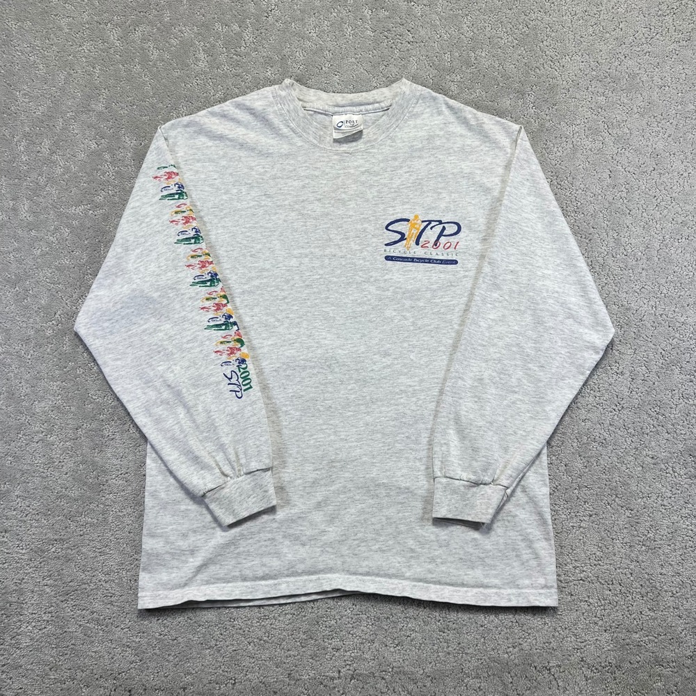 VINTAGE 2001‎ STP Seattle to Portland Longsleeve T-Shirt Medium Gray Cycling Y2k